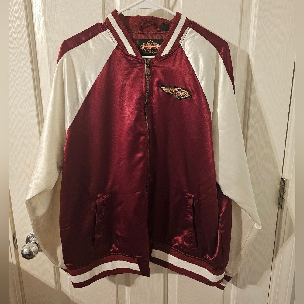 Harley-Davidson Women’s 120th Anniversary Bomber Jacket Burgundy & White XL